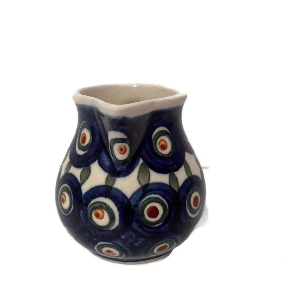 POLISH POTTERY CREAMER MINI PITCHER BLUE WHITE HANDMADE HOME BOLESLAWIEC